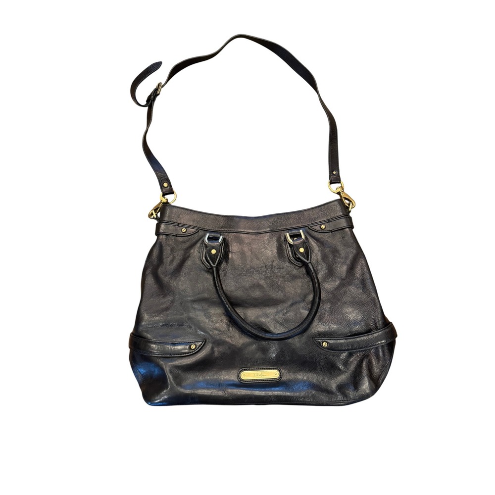 Cole Haan Black Pebbled Leather Satchel Crossbody Bag Gold Hardware